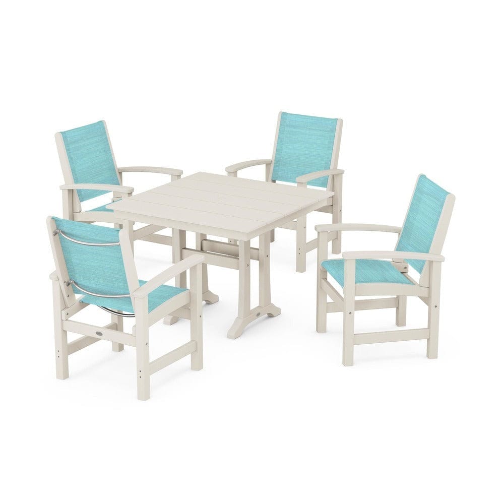 POLYWOOD® - Coastal 5-Piece Farmhouse Dining Set With Trestle Legs - PWS944