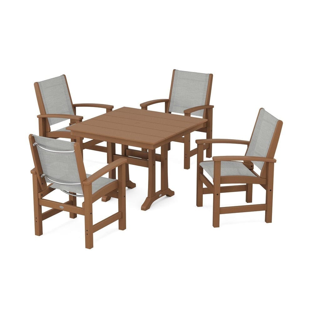 POLYWOOD® - Coastal 5-Piece Farmhouse Dining Set With Trestle Legs - PWS944 Outdoor Furniture POLYWOOD®