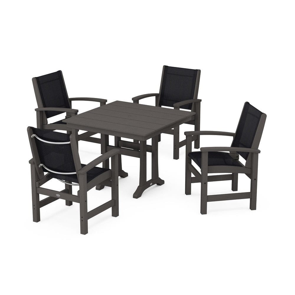POLYWOOD® - Coastal 5-Piece Farmhouse Dining Set With Trestle Legs - PWS944