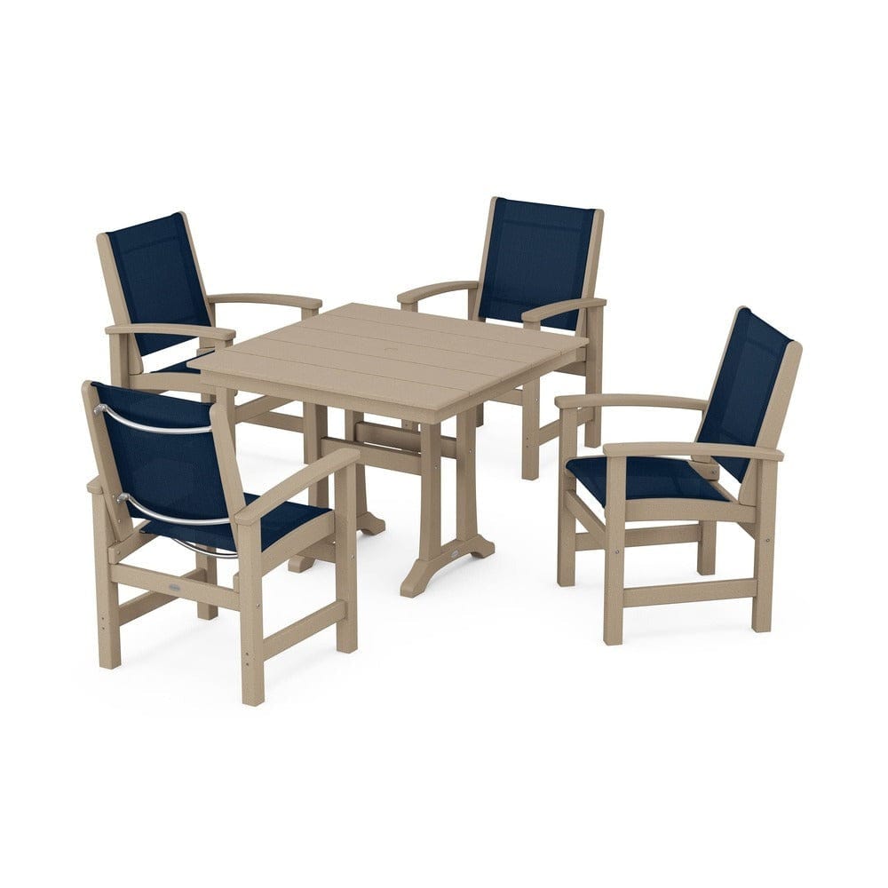 POLYWOOD® - Coastal 5-Piece Farmhouse Dining Set With Trestle Legs - PWS944