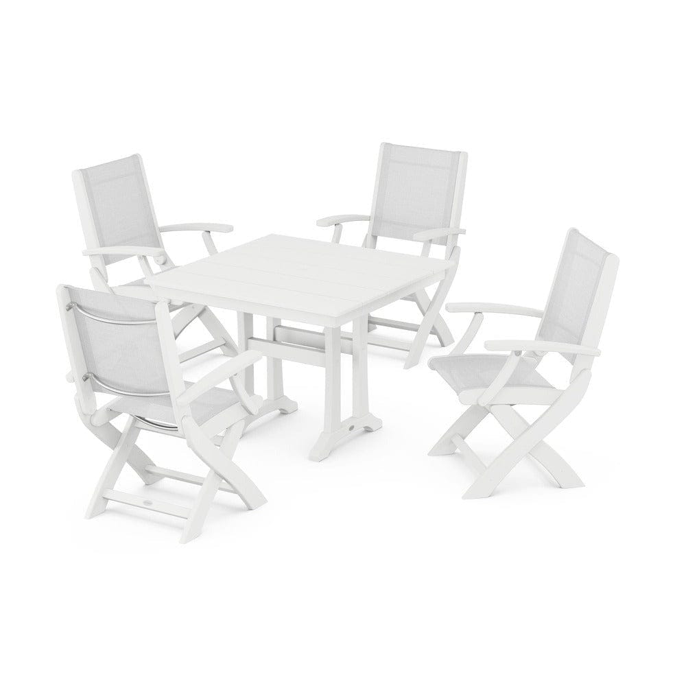 POLYWOOD® - Coastal Folding Chair 5-Piece Farmhouse Dining Set With Trestle Legs - PWS945