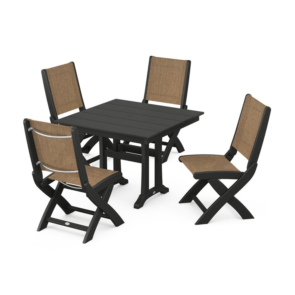 POLYWOOD® - Coastal Folding Side Chair 5-Piece Farmhouse Dining Set With Trestle Legs - PWS946