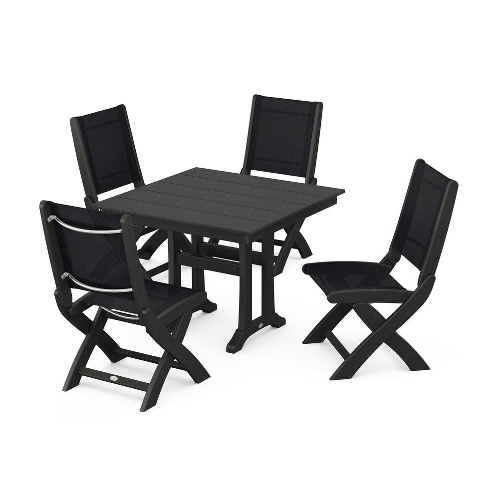 POLYWOOD® - Coastal Folding Side Chair 5-Piece Farmhouse Dining Set With Trestle Legs - PWS946
