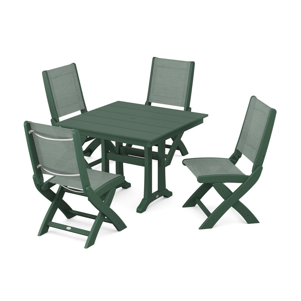 POLYWOOD® - Coastal Folding Side Chair 5-Piece Farmhouse Dining Set With Trestle Legs - PWS946