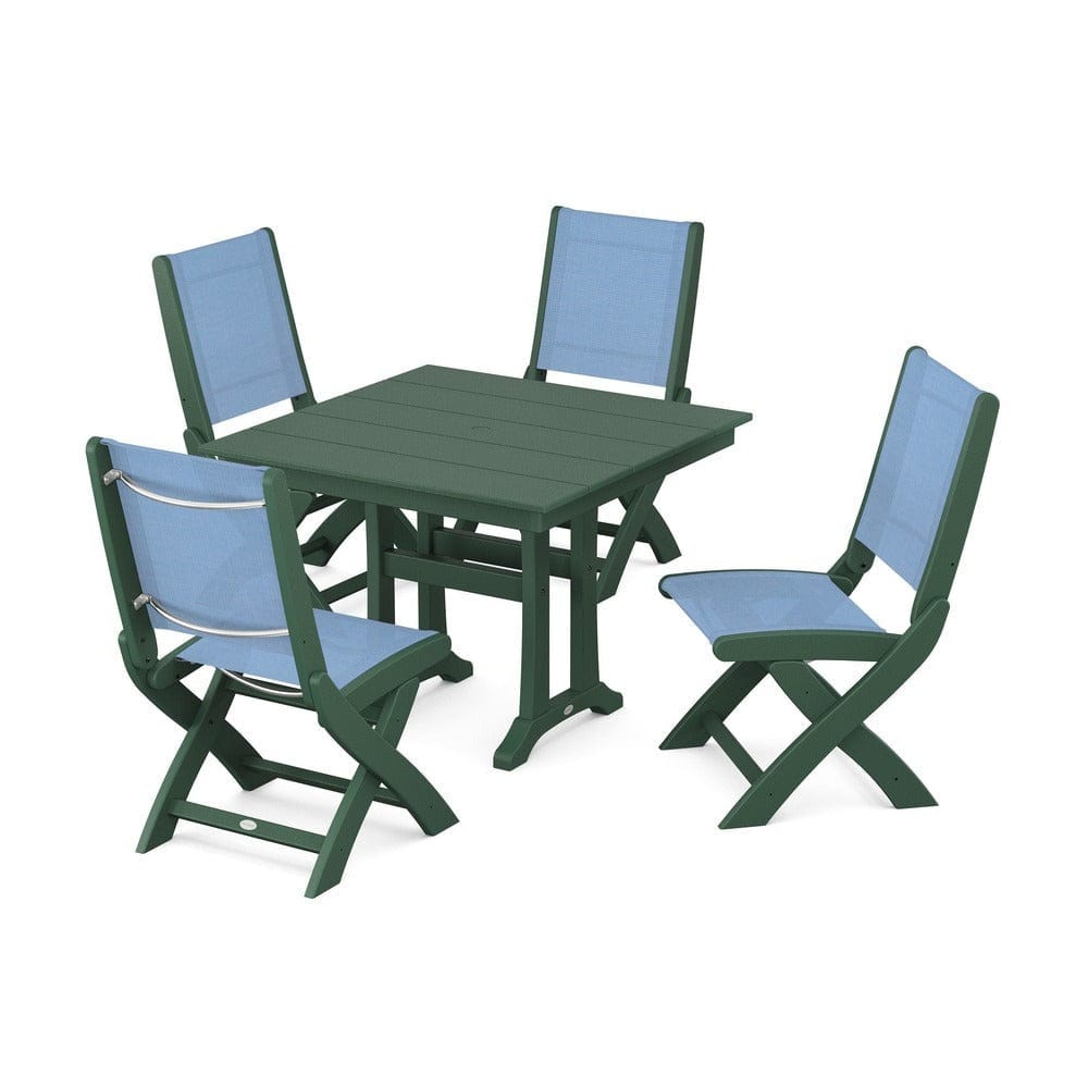 POLYWOOD® - Coastal Folding Side Chair 5-Piece Farmhouse Dining Set With Trestle Legs - PWS946 Outdoor Furniture POLYWOOD®