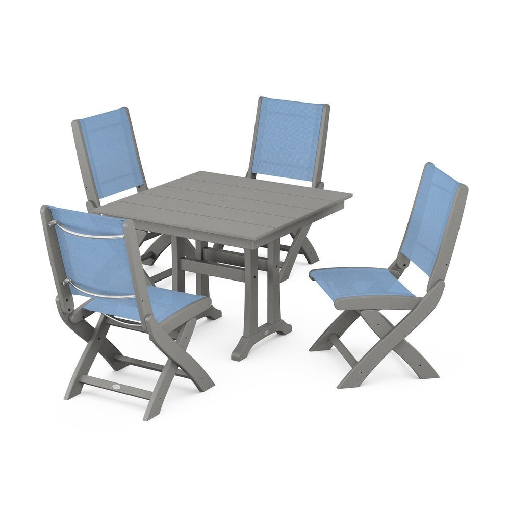 POLYWOOD® - Coastal Folding Side Chair 5-Piece Farmhouse Dining Set With Trestle Legs - PWS946