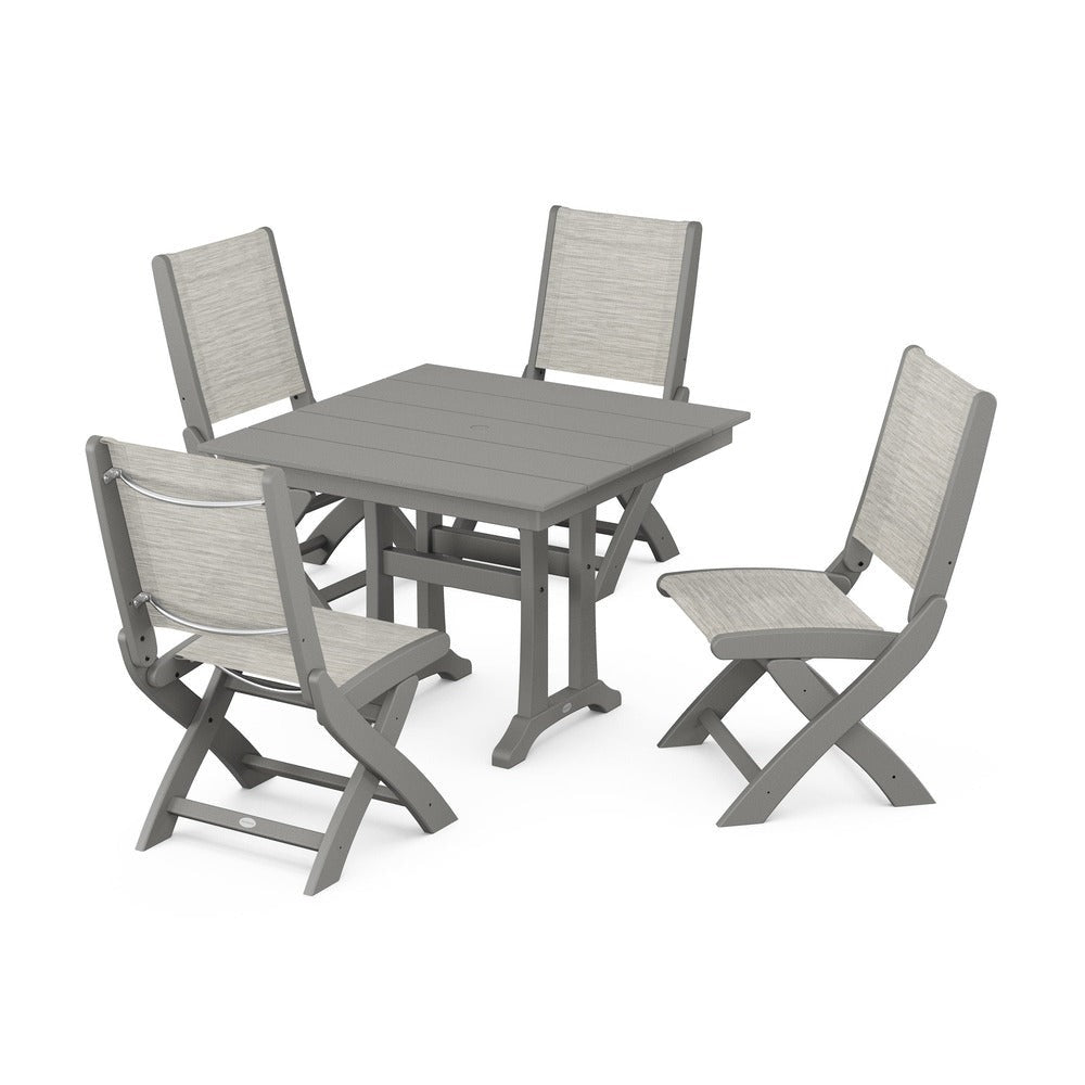 POLYWOOD® - Coastal Folding Side Chair 5-Piece Farmhouse Dining Set With Trestle Legs - PWS946