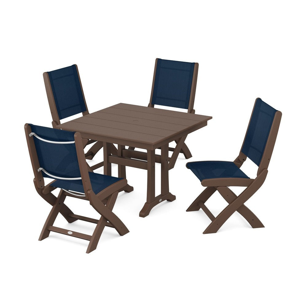 POLYWOOD® - Coastal Folding Side Chair 5-Piece Farmhouse Dining Set With Trestle Legs - PWS946