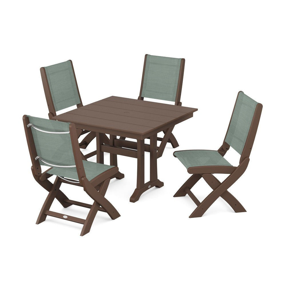 POLYWOOD® - Coastal Folding Side Chair 5-Piece Farmhouse Dining Set With Trestle Legs - PWS946