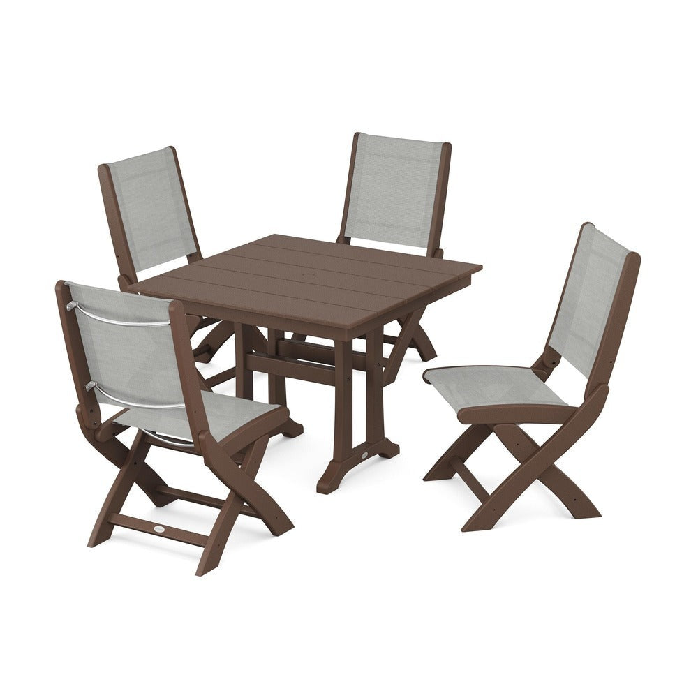 POLYWOOD® - Coastal Folding Side Chair 5-Piece Farmhouse Dining Set With Trestle Legs - PWS946