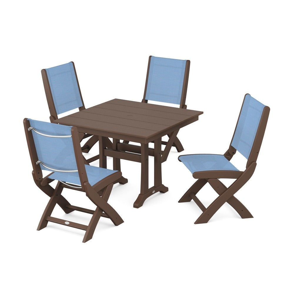 POLYWOOD® - Coastal Folding Side Chair 5-Piece Farmhouse Dining Set With Trestle Legs - PWS946