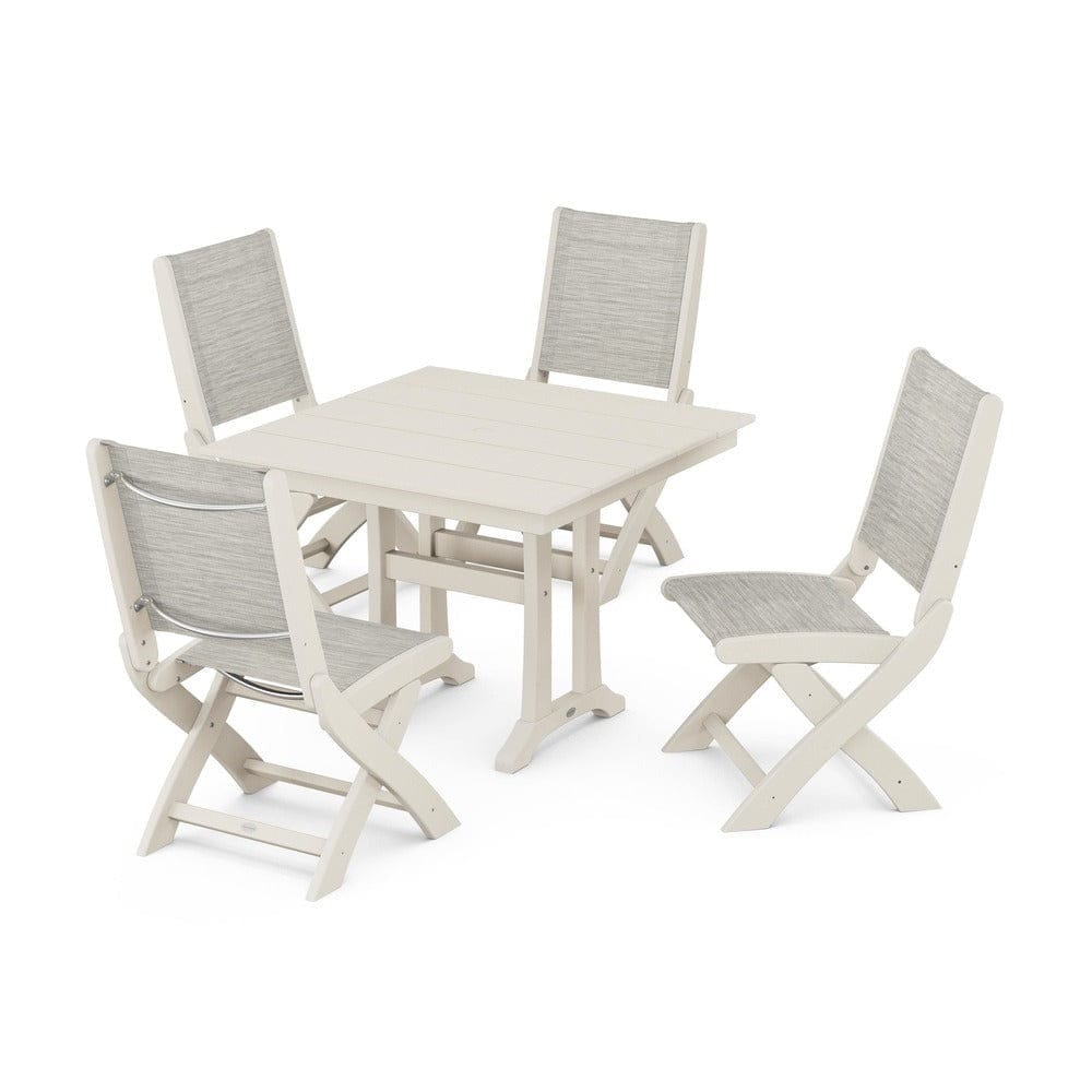 POLYWOOD® - Coastal Folding Side Chair 5-Piece Farmhouse Dining Set With Trestle Legs - PWS946