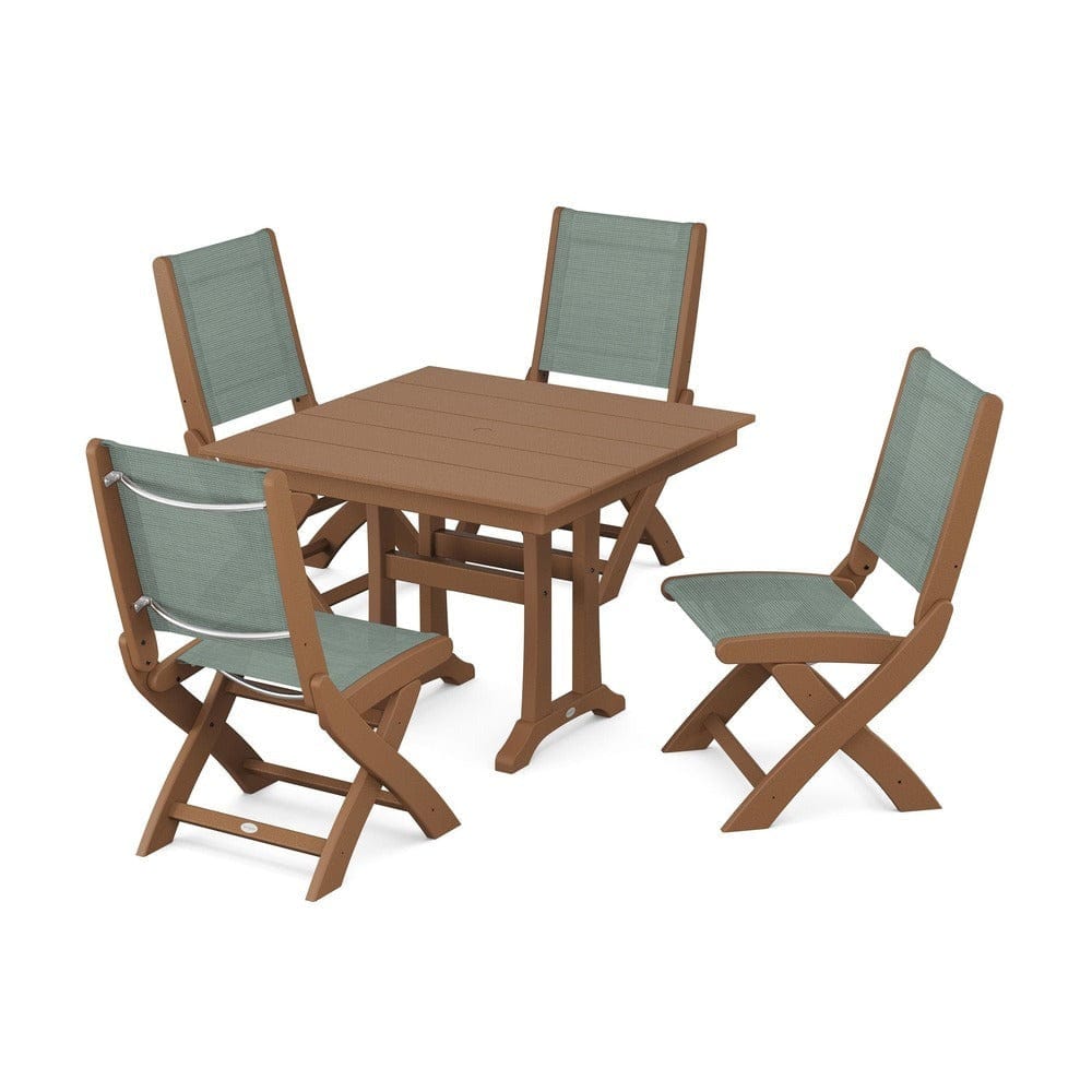 POLYWOOD® - Coastal Folding Side Chair 5-Piece Farmhouse Dining Set With Trestle Legs - PWS946