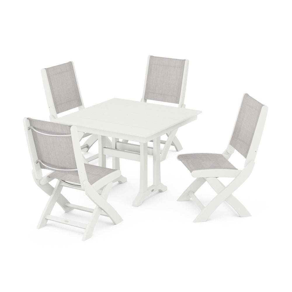 POLYWOOD® - Coastal Folding Side Chair 5-Piece Farmhouse Dining Set With Trestle Legs - PWS946