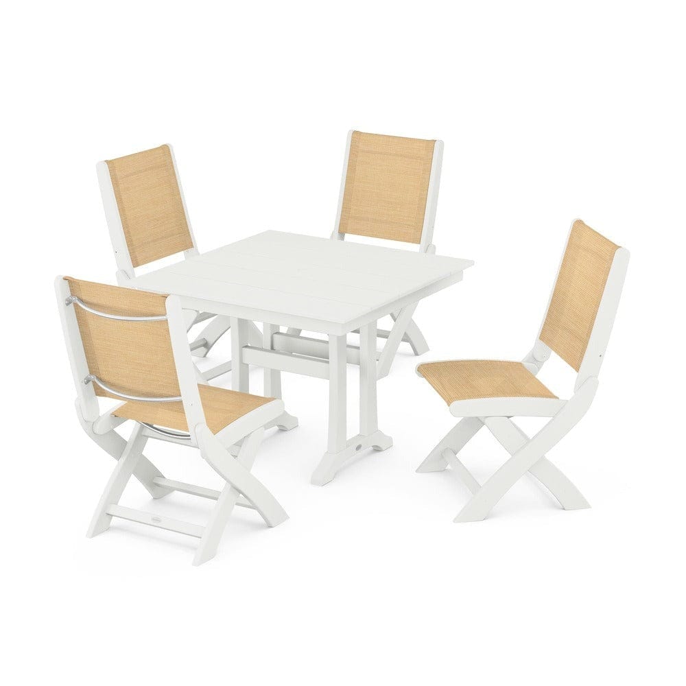 POLYWOOD® - Coastal Folding Side Chair 5-Piece Farmhouse Dining Set With Trestle Legs - PWS946