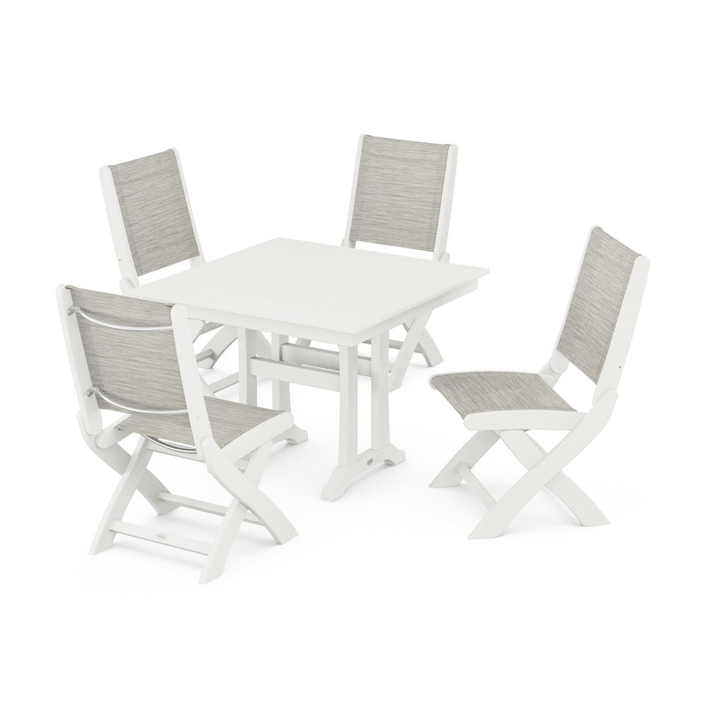 POLYWOOD® - Coastal Folding Side Chair 5-Piece Farmhouse Dining Set With Trestle Legs - PWS946