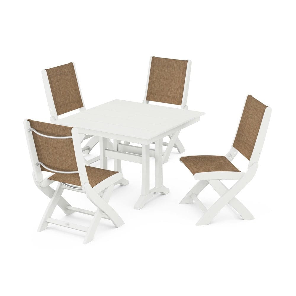 POLYWOOD® - Coastal Folding Side Chair 5-Piece Farmhouse Dining Set With Trestle Legs - PWS946