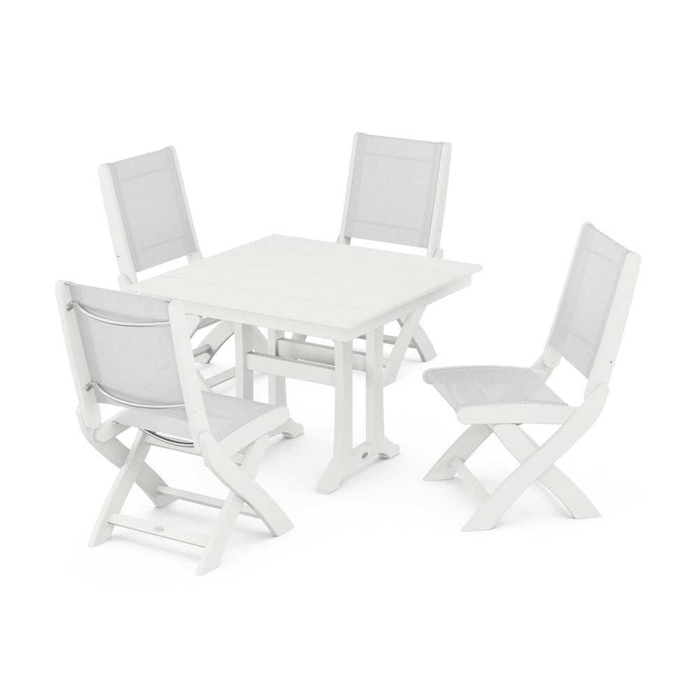 POLYWOOD® - Coastal Folding Side Chair 5-Piece Farmhouse Dining Set With Trestle Legs - PWS946