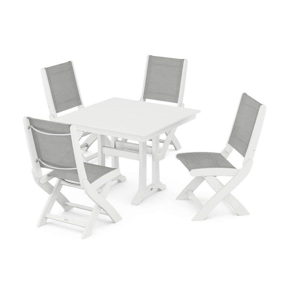 POLYWOOD® - Coastal Folding Side Chair 5-Piece Farmhouse Dining Set With Trestle Legs - PWS946