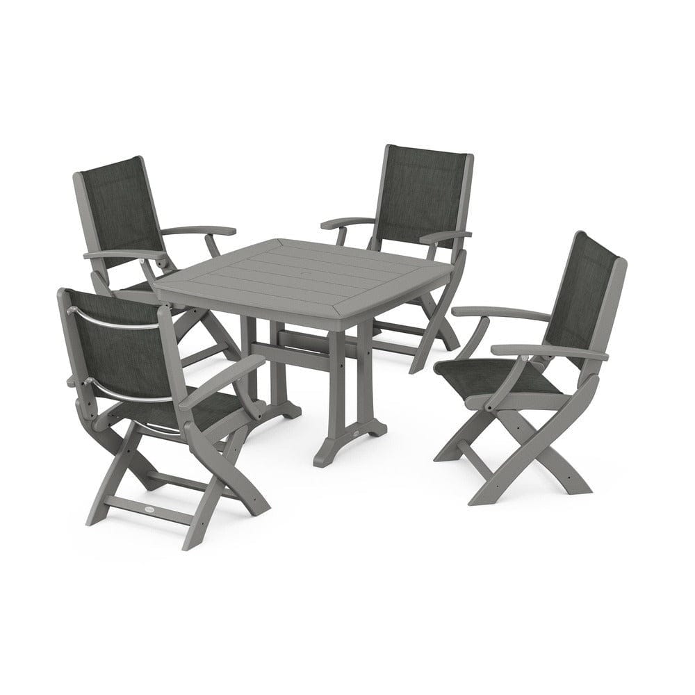POLYWOOD® - Coastal Folding Chair 5-Piece Dining Set with Trestle Legs - PWS967