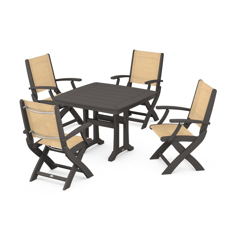 POLYWOOD® - Coastal Folding Chair 5-Piece Dining Set with Trestle Legs - PWS967 Outdoor Furniture POLYWOOD®