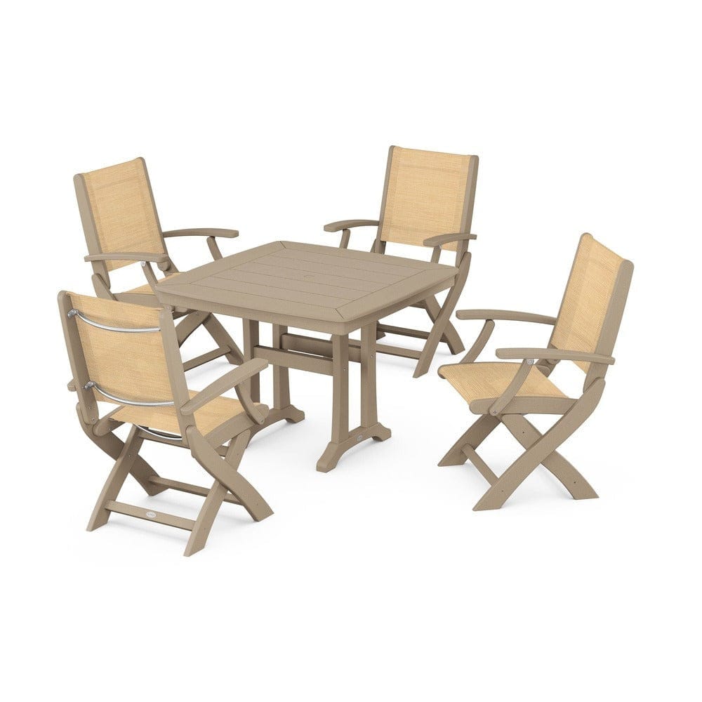 POLYWOOD® - Coastal Folding Chair 5-Piece Dining Set with Trestle Legs - PWS967 Outdoor Furniture POLYWOOD®