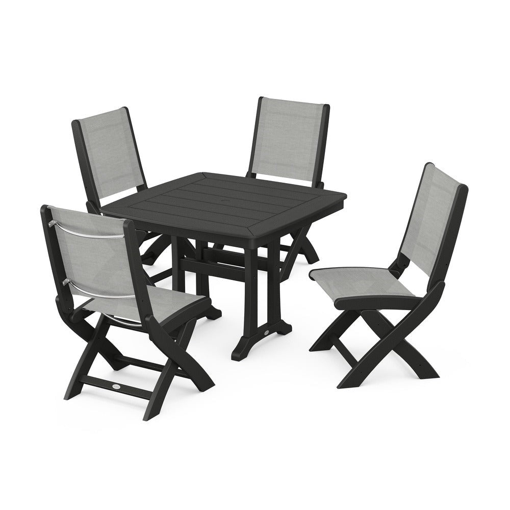 POLYWOOD® - Coastal Folding Side Chair 5-Piece Dining Set with Trestle Legs - PWS968