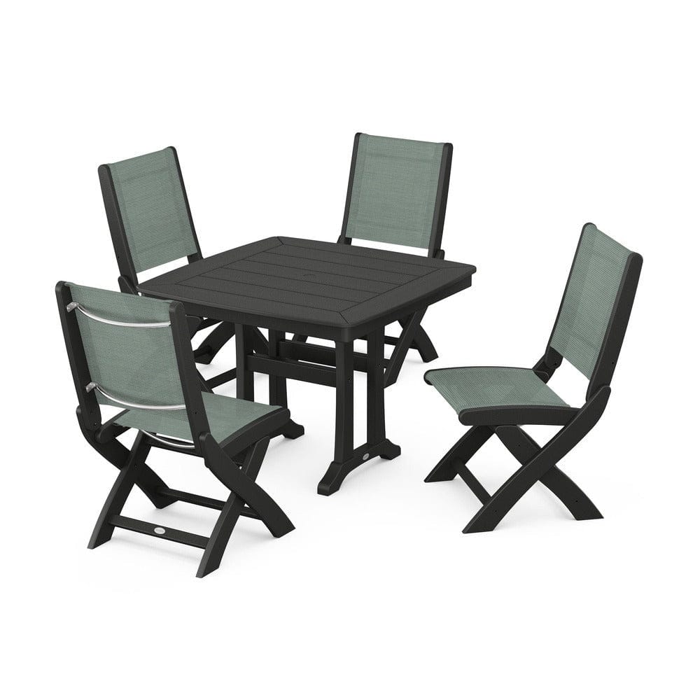POLYWOOD® - Coastal Folding Side Chair 5-Piece Dining Set with Trestle Legs - PWS968