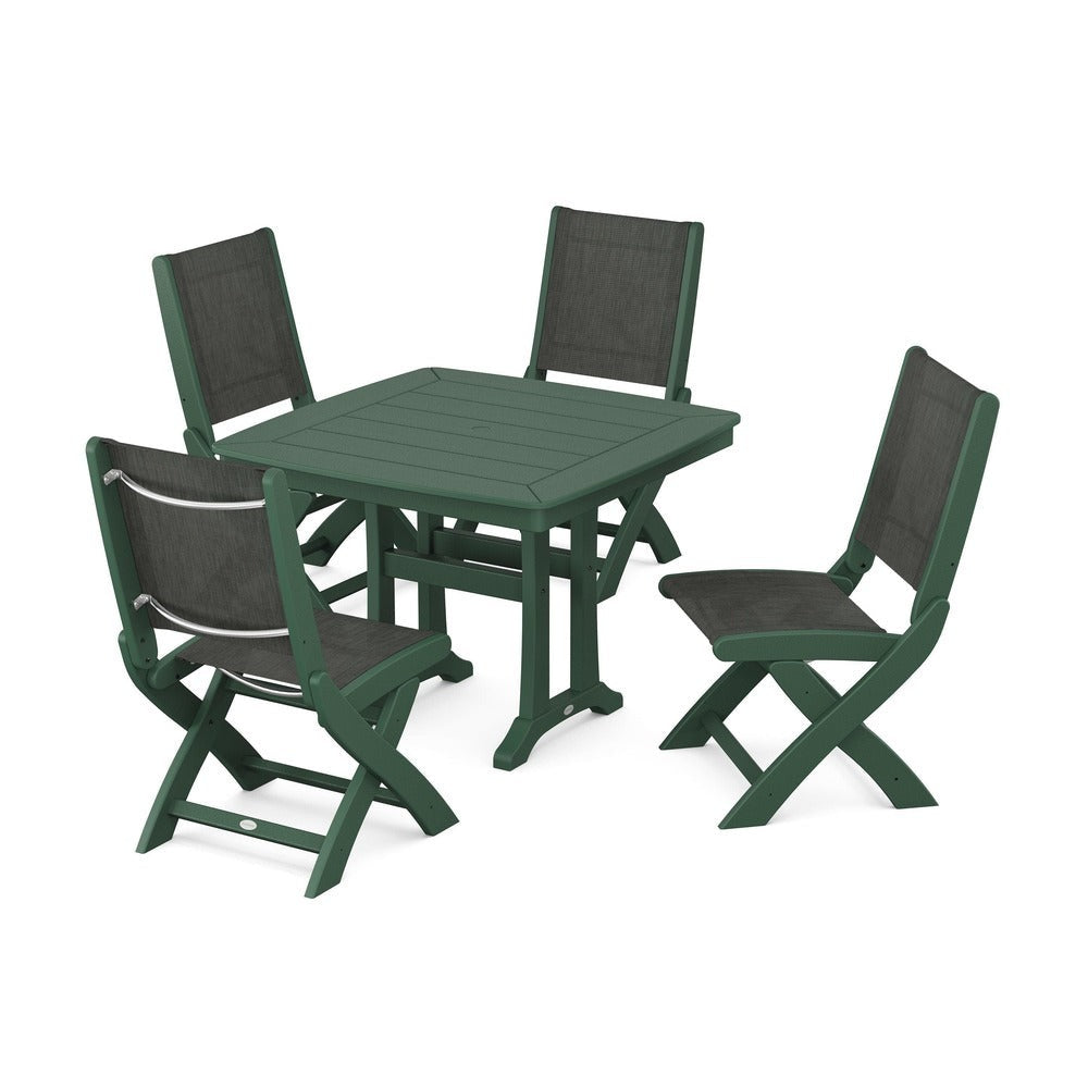 POLYWOOD® - Coastal Folding Side Chair 5-Piece Dining Set with Trestle Legs - PWS968