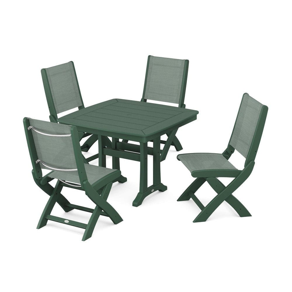 POLYWOOD® - Coastal Folding Side Chair 5-Piece Dining Set with Trestle Legs - PWS968