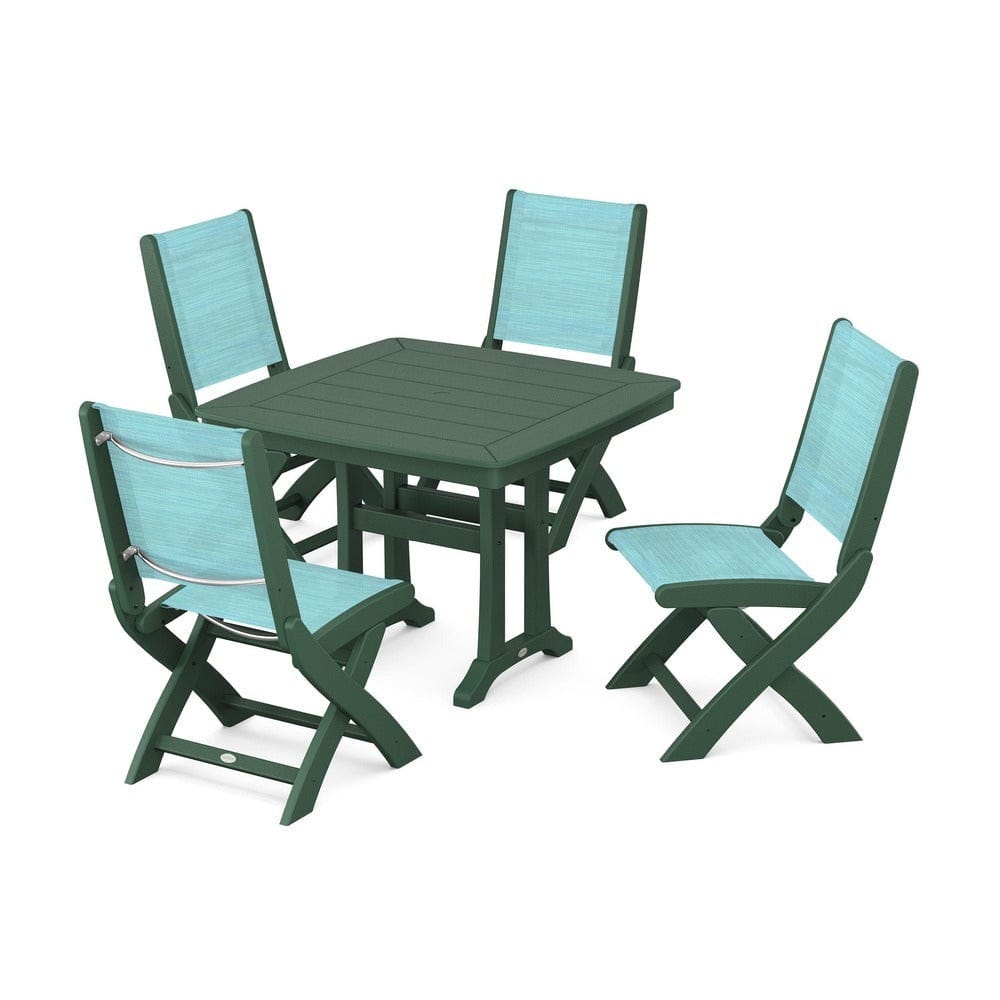 POLYWOOD® - Coastal Folding Side Chair 5-Piece Dining Set with Trestle Legs - PWS968 Outdoor Furniture POLYWOOD®