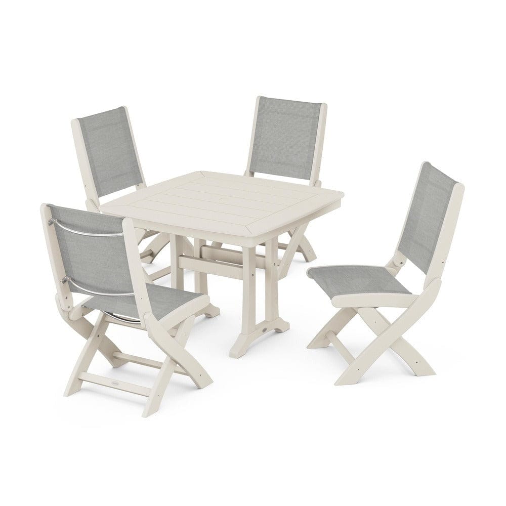 POLYWOOD® - Coastal Folding Side Chair 5-Piece Dining Set with Trestle Legs - PWS968