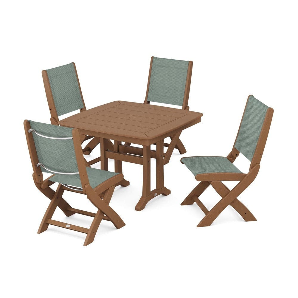 POLYWOOD® - Coastal Folding Side Chair 5-Piece Dining Set with Trestle Legs - PWS968 Outdoor Furniture POLYWOOD®