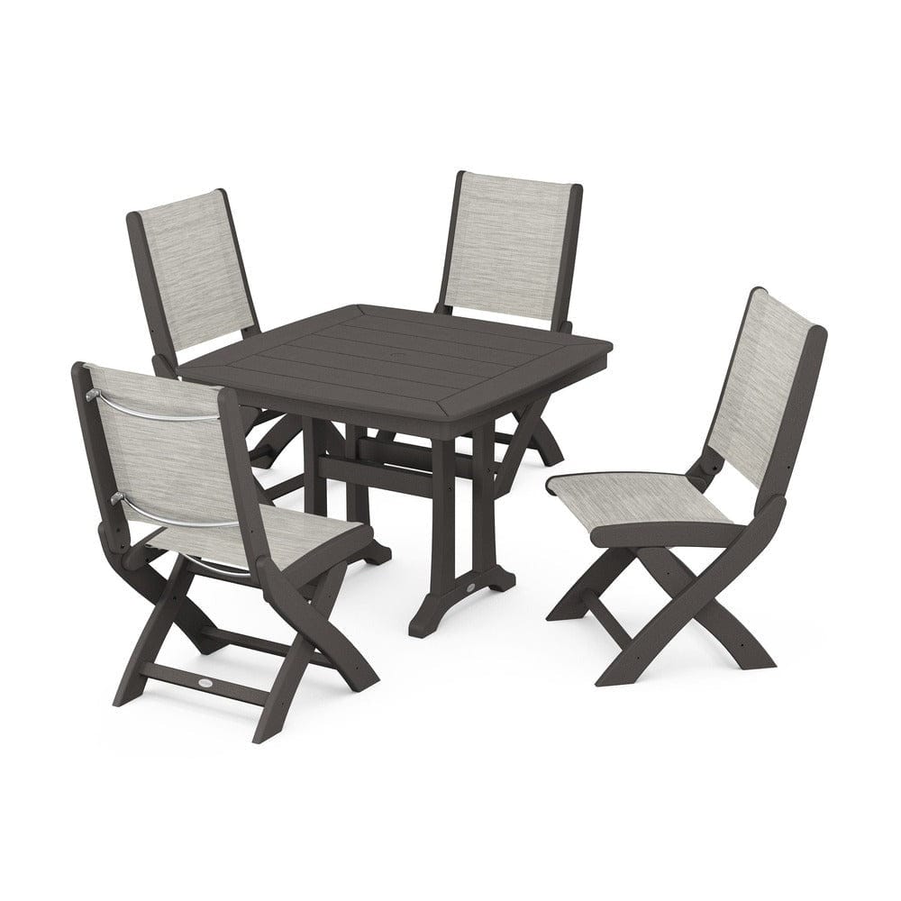 POLYWOOD® - Coastal Folding Side Chair 5-Piece Dining Set with Trestle Legs - PWS968