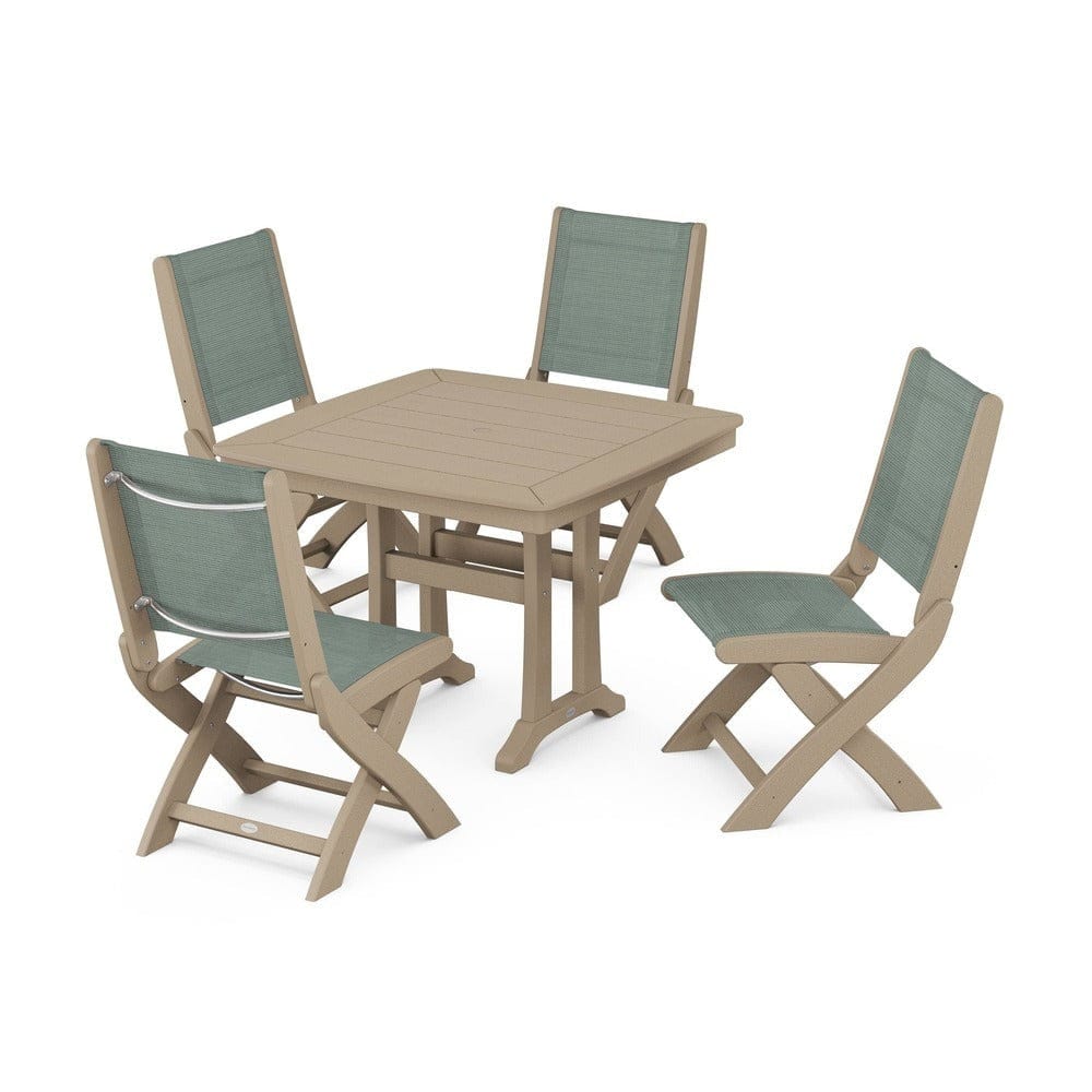 POLYWOOD® - Coastal Folding Side Chair 5-Piece Dining Set with Trestle Legs - PWS968 Outdoor Furniture POLYWOOD®