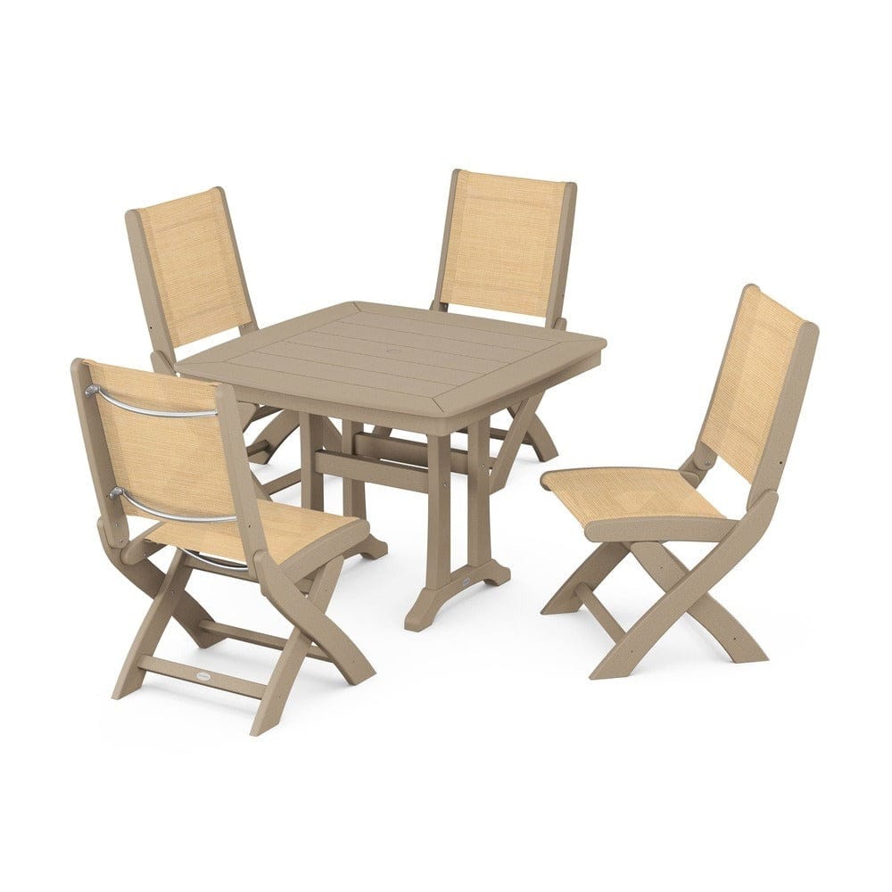 POLYWOOD® - Coastal Folding Side Chair 5-Piece Dining Set with Trestle Legs - PWS968 Outdoor Furniture POLYWOOD®