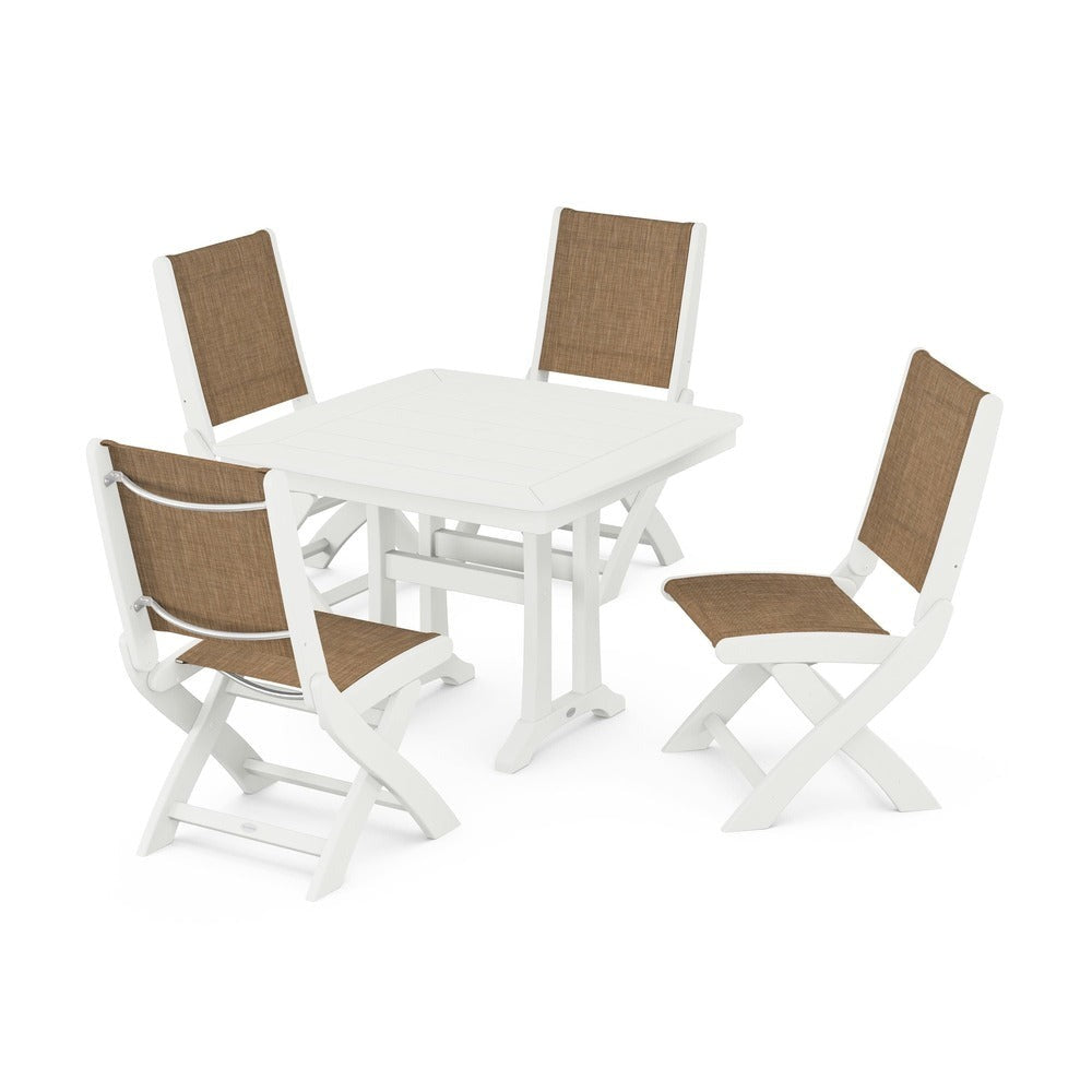 POLYWOOD® - Coastal Folding Side Chair 5-Piece Dining Set with Trestle Legs - PWS968