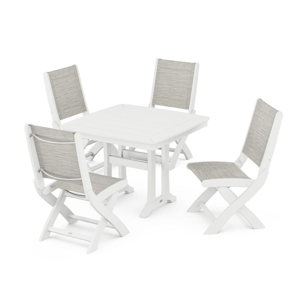 POLYWOOD® - Coastal Folding Side Chair 5-Piece Dining Set with Trestle Legs - PWS968