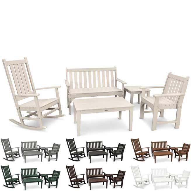 POLYWOOD® Vineyard 5-Piece Bench & Rocking Chair Set - PWS357-1 Patio Set POLYWOOD®