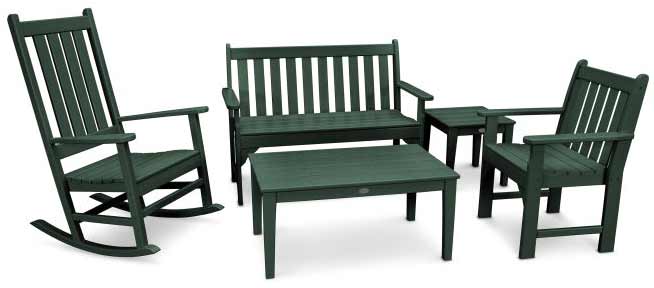 POLYWOOD® Vineyard 5-Piece Bench & Rocking Chair Set - PWS357-1 Patio Set POLYWOOD®