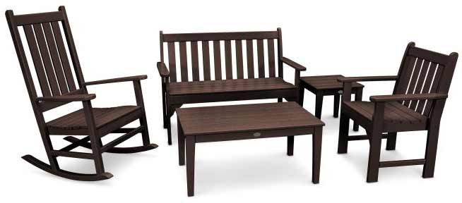 POLYWOOD® Vineyard 5-Piece Bench & Rocking Chair Set - PWS357-1 Patio Set POLYWOOD®