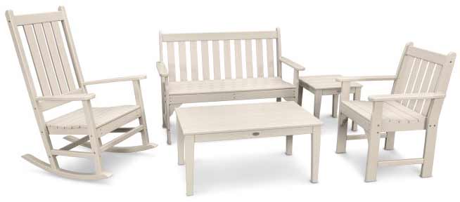 POLYWOOD® Vineyard 5-Piece Bench & Rocking Chair Set - PWS357-1 Patio Set POLYWOOD®