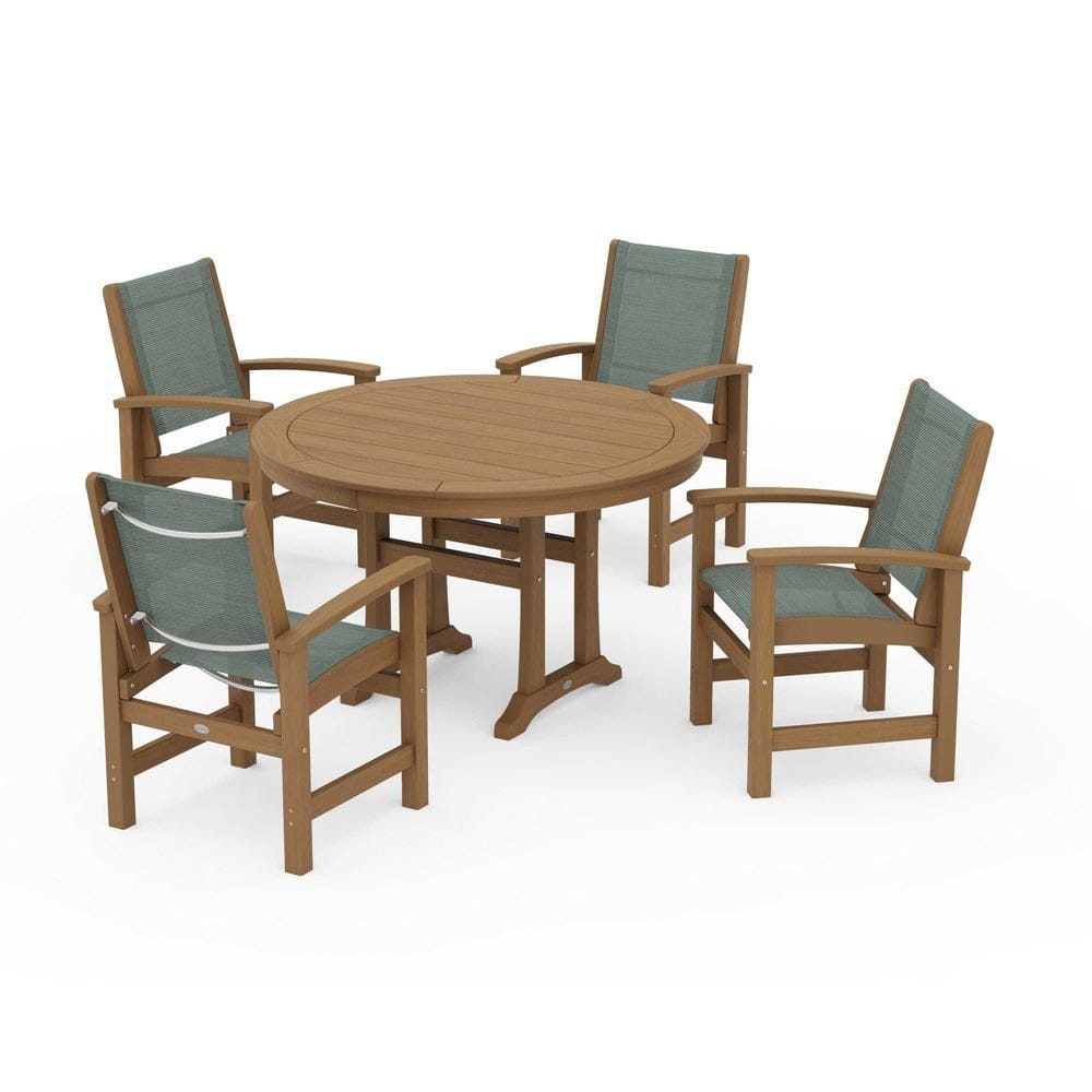 POLYWOOD® - Coastal 5-Piece Round Dining Set with Trestle Legs - PWS1119