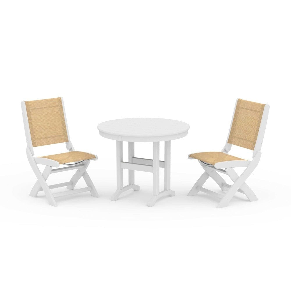 POLYWOOD® - Coastal Folding Side Chair 3-Piece Round Dining Set - PWS1329