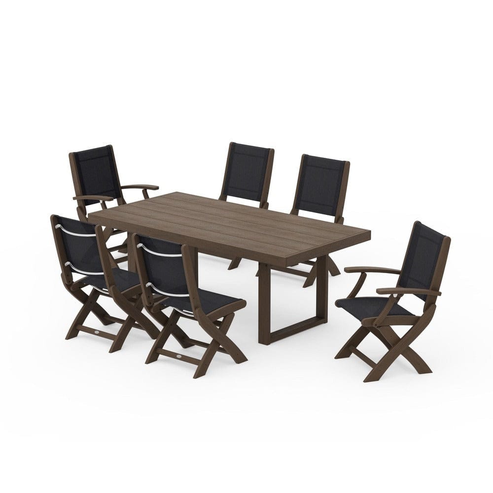 POLYWOOD® - Coastal Folding Chair 7-Piece Dining Set with Trestle Legs - PWS871