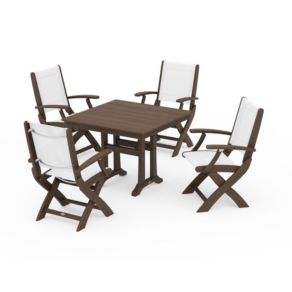 POLYWOOD® - Coastal Folding Chair 5-Piece Farmhouse Dining Set With Trestle Legs - PWS945