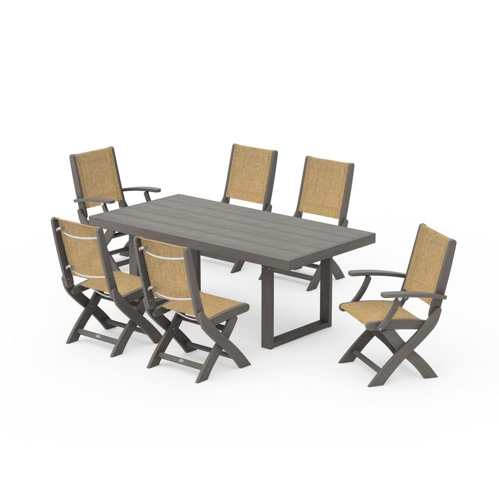 POLYWOOD® - Coastal Folding Chair 7-Piece Dining Set with Trestle Legs - PWS871