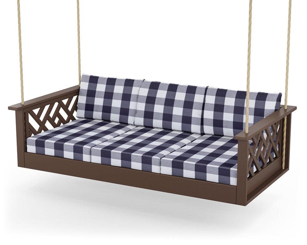 Chippendale Daybed Swing - Mahogany / Buffalo Plaid Navy
