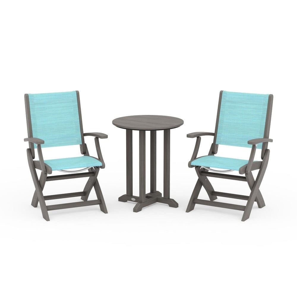 POLYWOOD® - Coastal Folding 3-Piece Round Bistro Dining Set - PWS1295