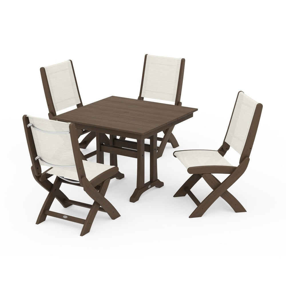 POLYWOOD® - Coastal Folding Side Chair 5-Piece Farmhouse Dining Set With Trestle Legs - PWS946